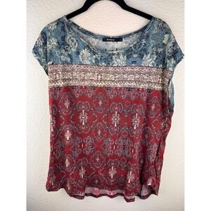 Desigual Women Size L Boho Short Sleeve Top Ethnic Geometric Vibrant Abstract